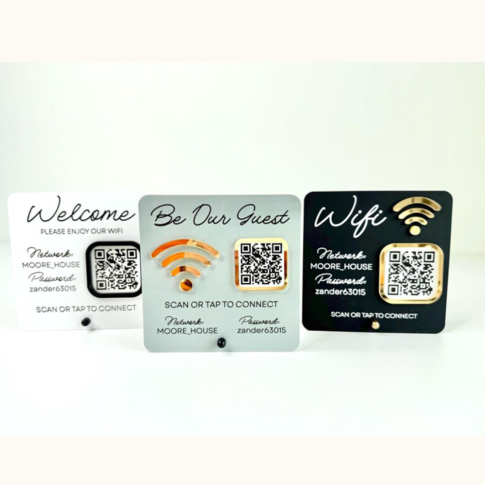 Airbnb Smart Home - Anpassbares Acryl-WLAN-Schild mit QR-Code. Wählen Sie