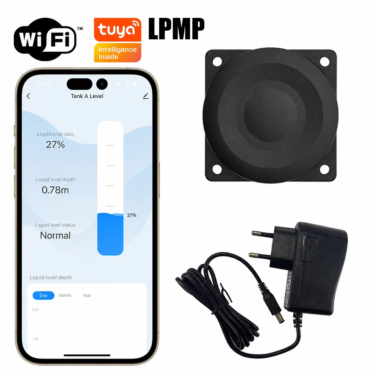 Smart Home Tuya Ultrasonic Water Tank Level Monitor System - WALE Tuya Smart WiFi Ultraschall-Füllstandsmesser für
