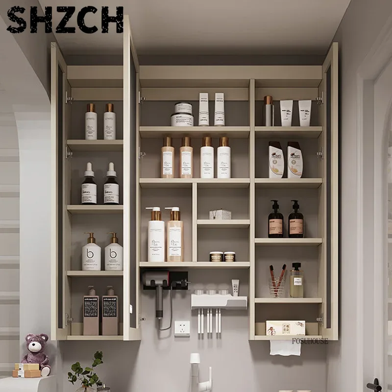 Smart Home Furniture - Moderner, verdickter Badezimmerspiegel mit integriertem Smart-Aufbewahrungsschrank,
