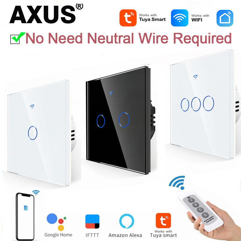 Smart Home Alexa - AXUS EU WLAN-Smart-Lichtschalter ohne Neutralleiter, Touch-Schalter