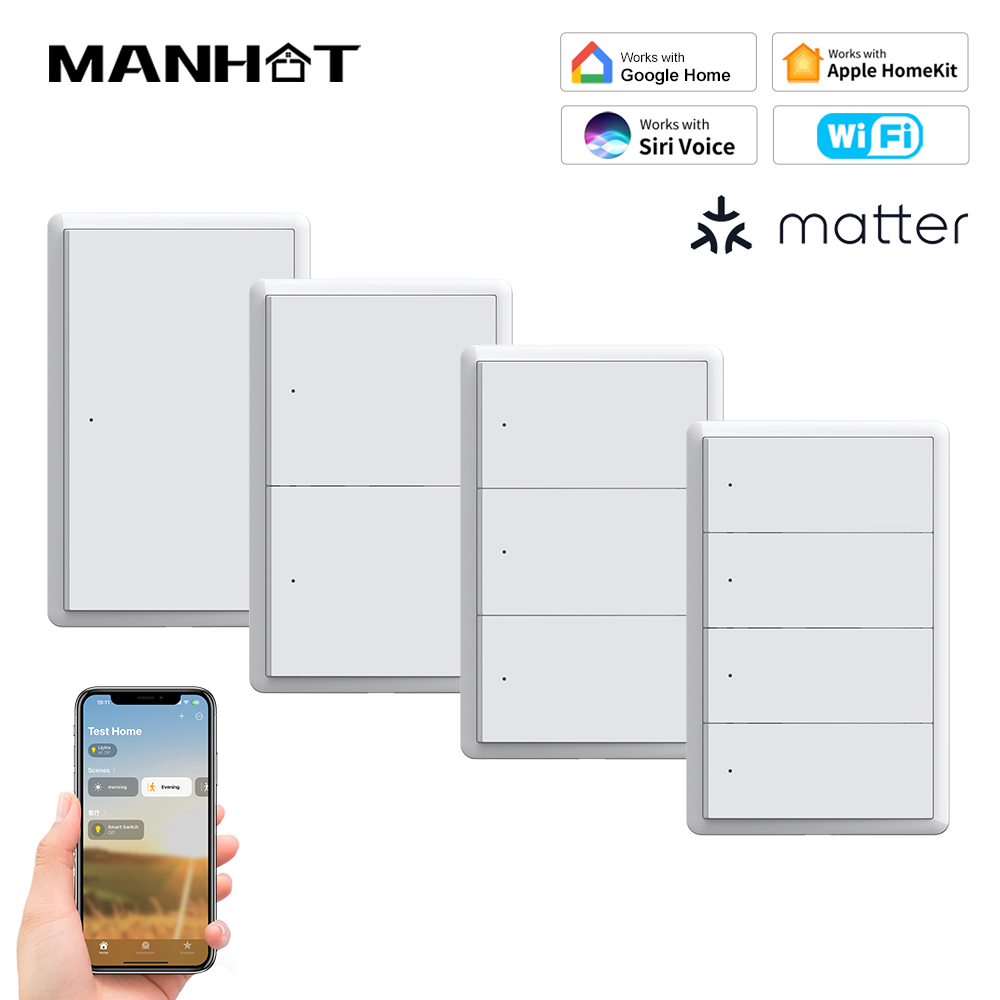 Smart Home Alexa - MANHOT Homekit WLAN-Smart-Schalter ohne Neutralleiter US-Schalter