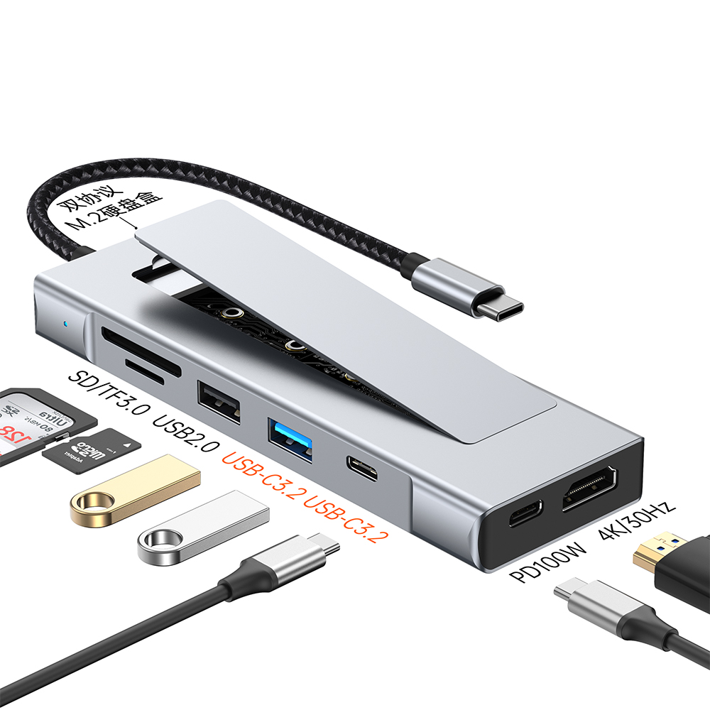 Smart Home Hub 2 - 8-in-1 Typ-C Multiport-Hub mit M.2 SSD-Gehäuse,