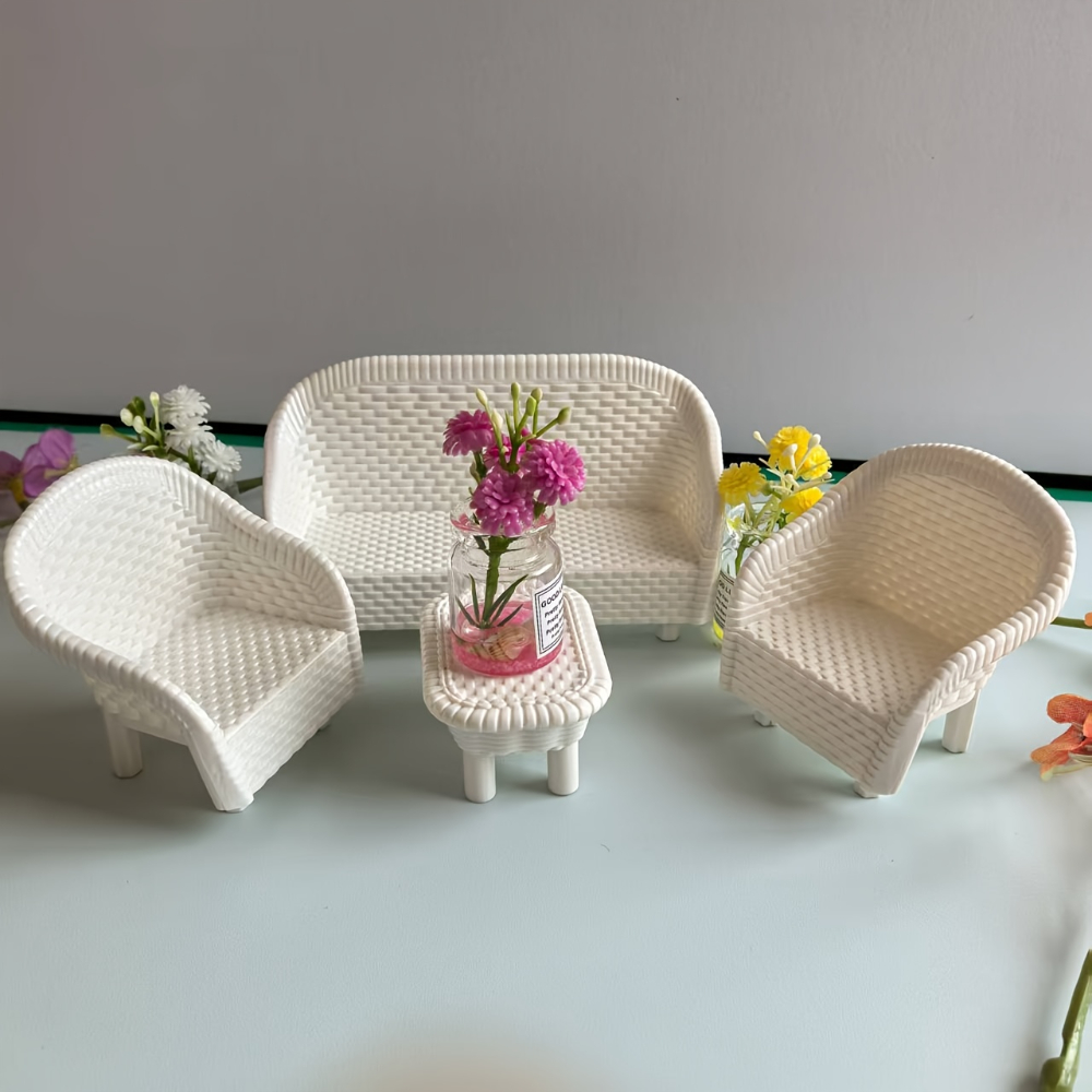 Smart Home Furniture - 4 Mini-Kaffeetisch- und Stuhl-Dekorationssets, geeignet für
