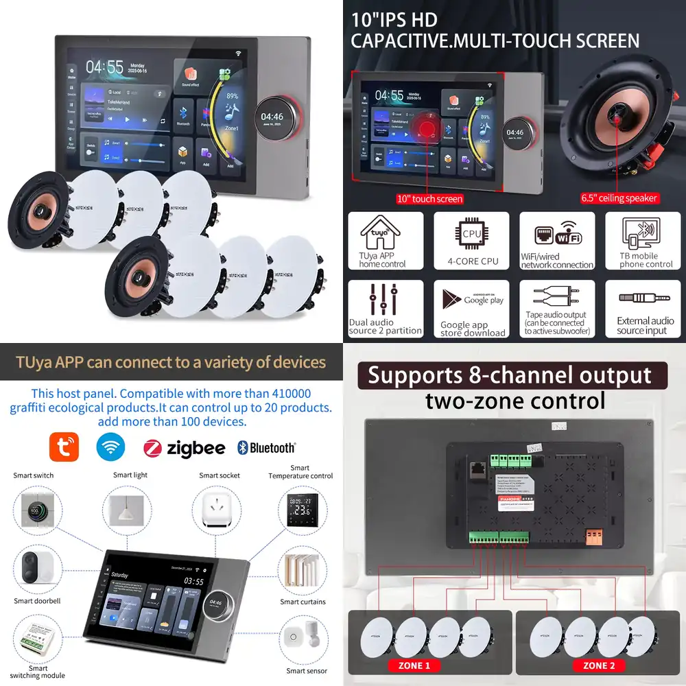 Smart Home Touchscreen Control Panel - Smart Home Hintergrundmusiksystem Zwei Zonen 8*30W
